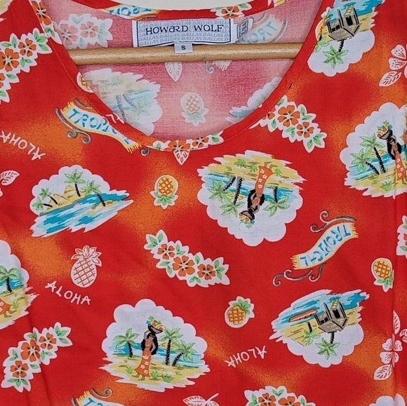 Vintage Howard Wolf | Red Hawaiian Aloha Hula Dancer Print Tank Top Size Small - Picture 4 of 4